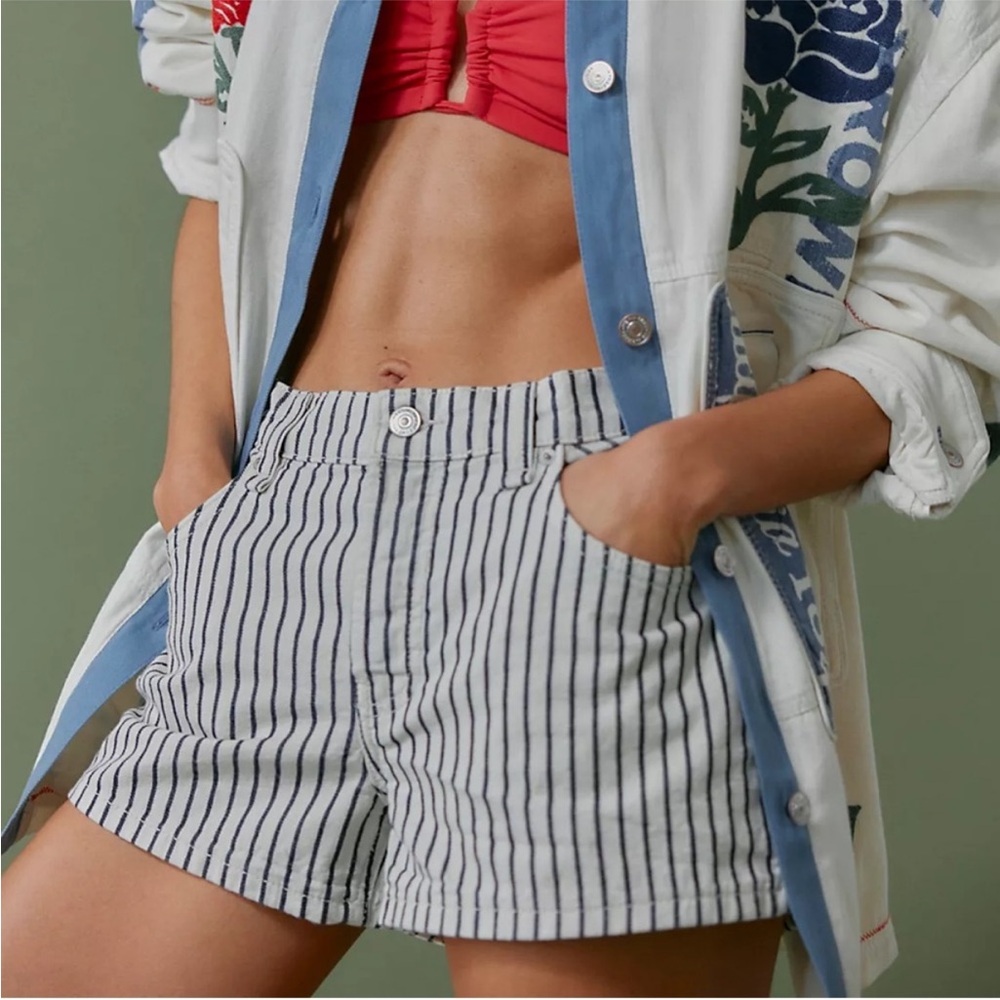 Free People "Now Or Never" railroad denim shorts